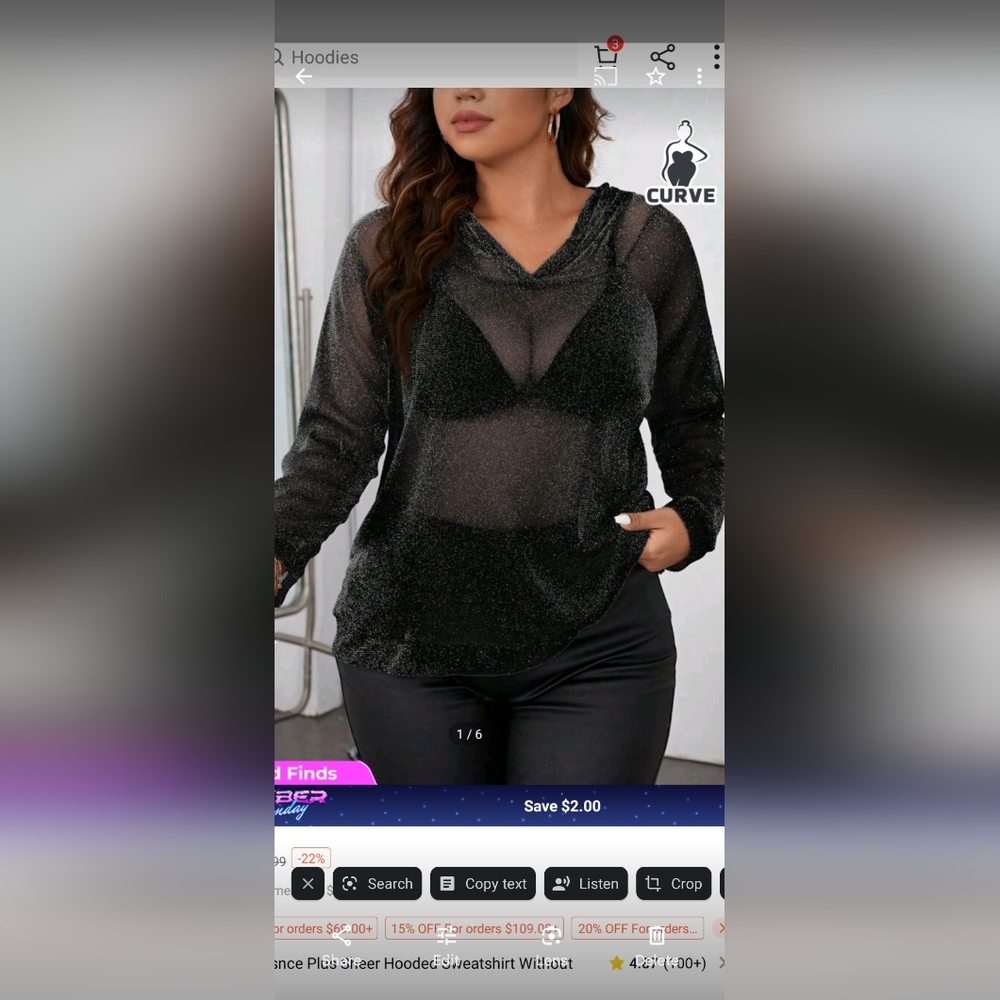 Shein see through black sparkly hoodie